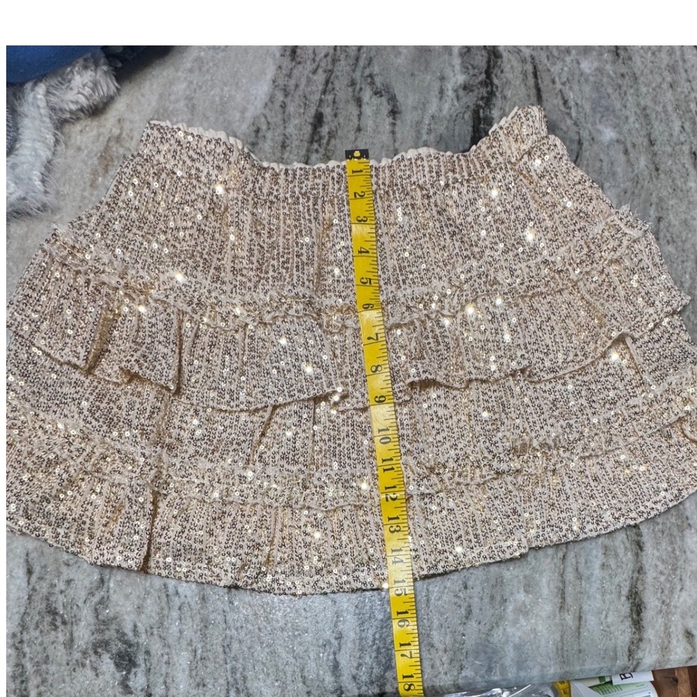Chelsea & Violet Skirt Womens XL 16 Sequin Tiered Ruffle Gold Festival Party Y2K - Picture 2 of 8